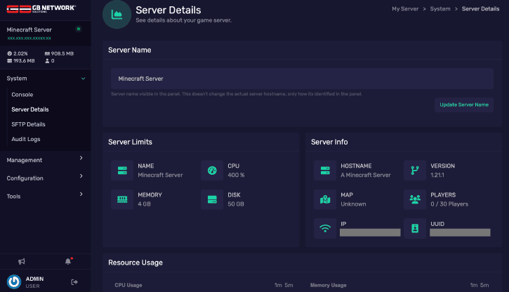 Minecraft Server details
